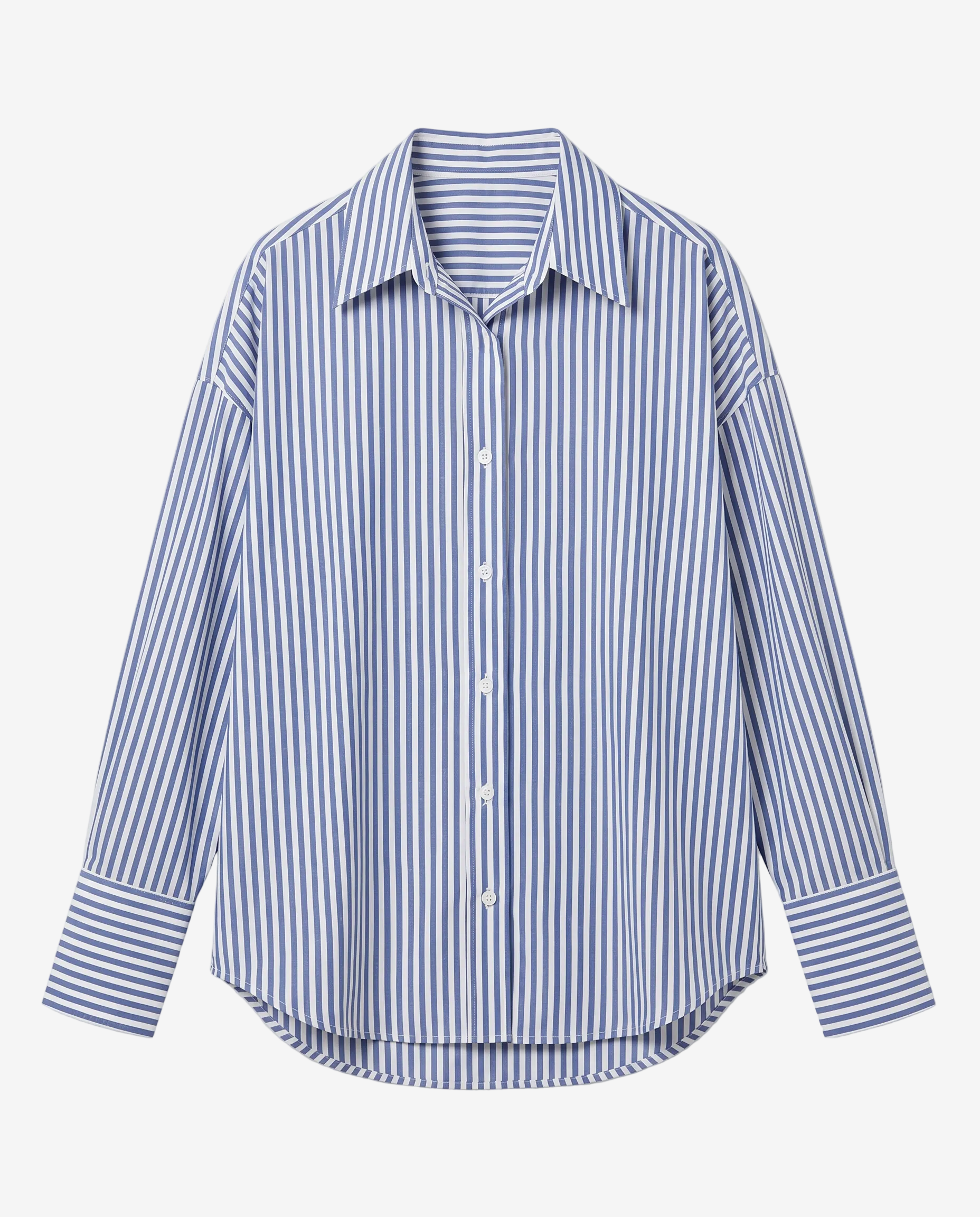 Striped button-down shirt blue on white