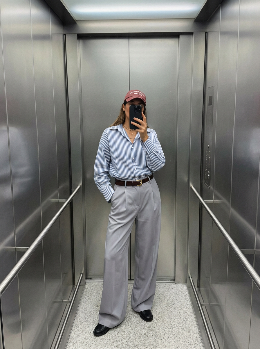 Striped button-down shirt blue on white